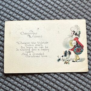 1922 post mark-Vintage Christmas Card with Girl and Dog
